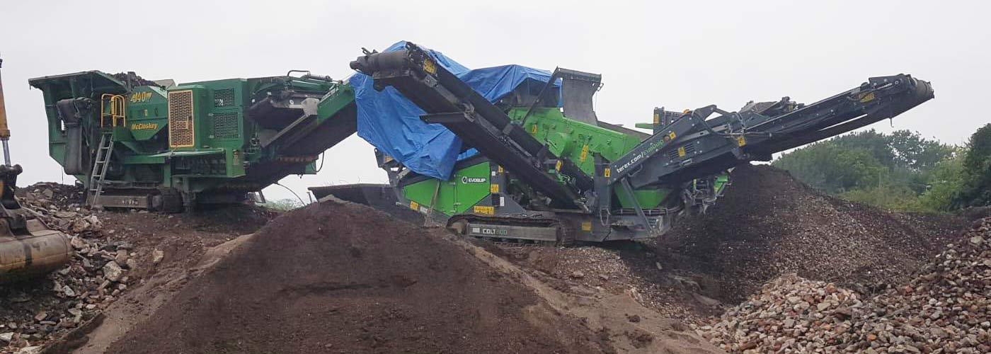 Materials are segregated, graded and turned into recovered top soil aggregates sand and gravel